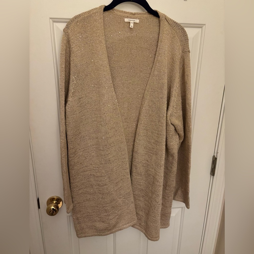Maurice’s gold stitch with gold sequins open cardigan. Size 2x